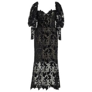 $5,890 NEW OSCAR DE LA RENTA BLACK VELVET GUIPURE MIDI DRESS US 4